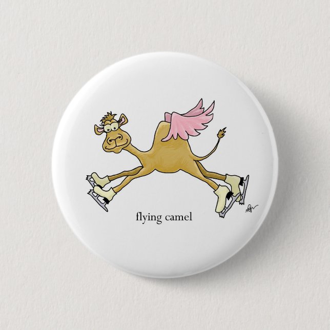 Ice Skating Flying Camel Button (Front)