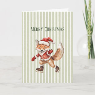 Ice Skating Fox Hat Green White Stripes Card