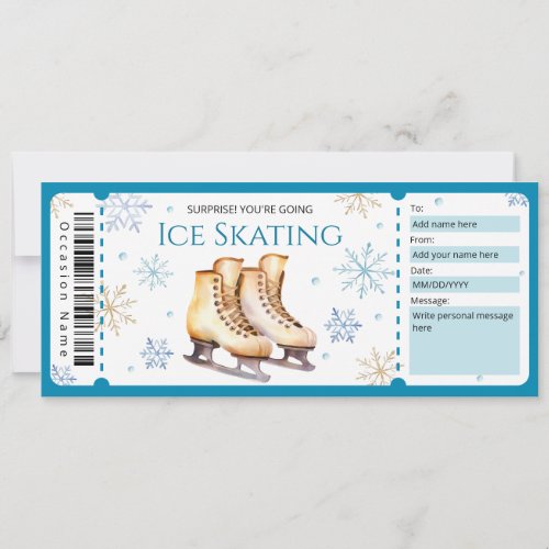 Ice Skating Gift Certificate Ticket Invitation