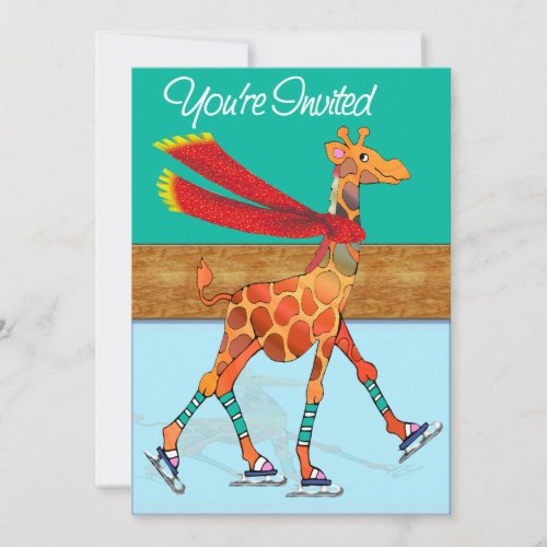 Ice Skating Giraffe with Scarf at Rink Invitation