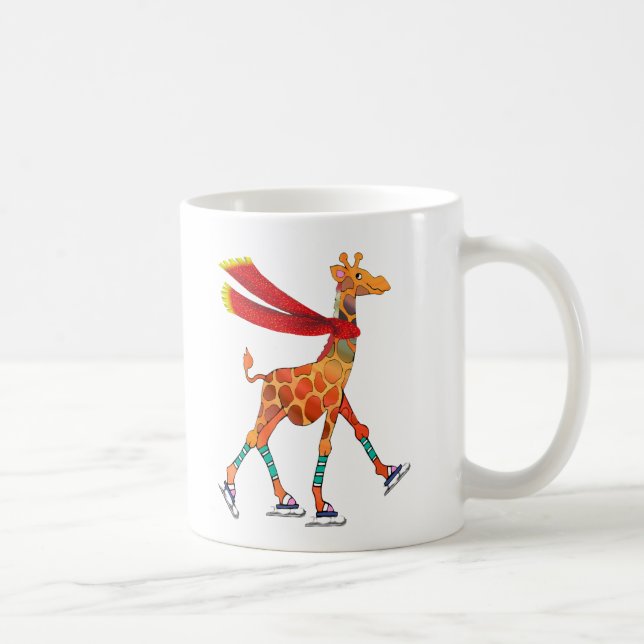 Ice Skating Giraffe with Scarf Coffee Mug (Right)