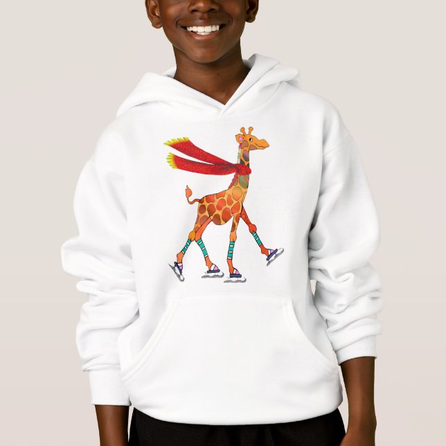 Ice Skating Giraffe with Scarf Hoodie (Front)
