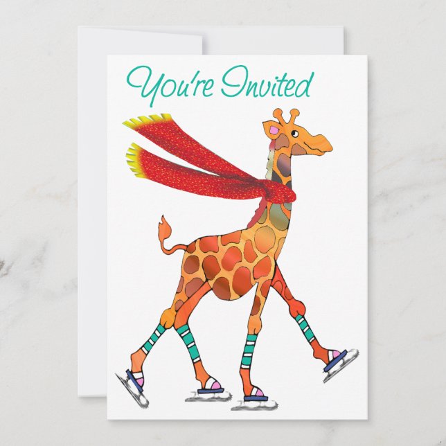 Ice Skating Giraffe with Scarf Invite (Front)
