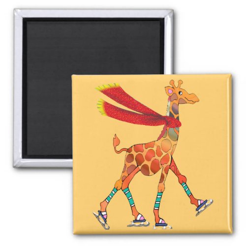 Ice Skating Giraffe with Scarf Magnet