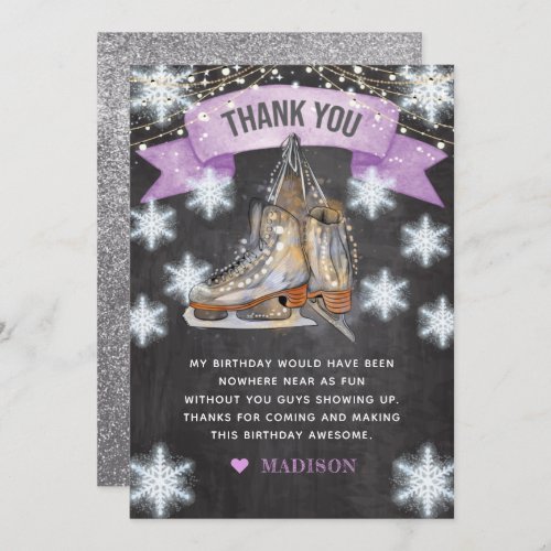 Ice Skating Girl Birthday Glitter Thank You Card