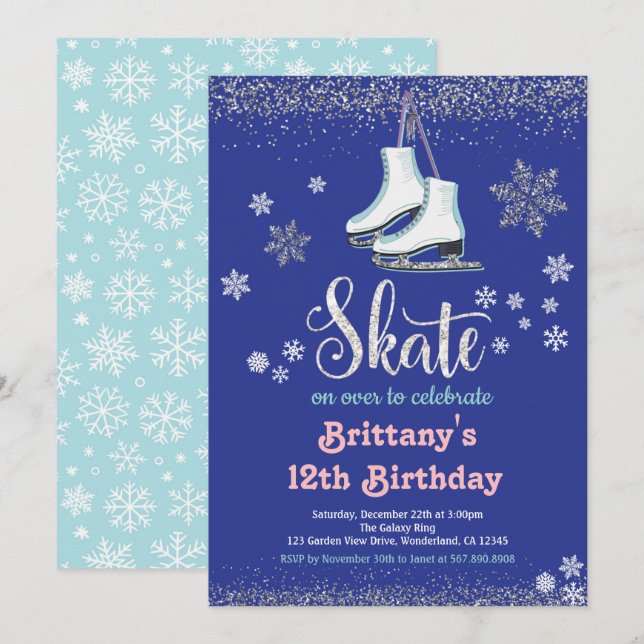 Ice Skating Girl Birthday Party Invitation (Front/Back)