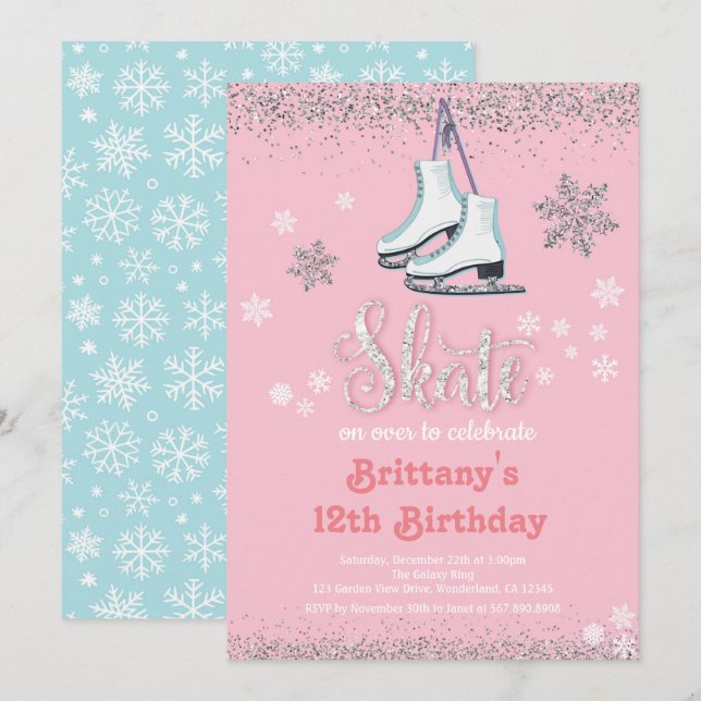 Ice Skating Girl Birthday Party Invitation (Front/Back)