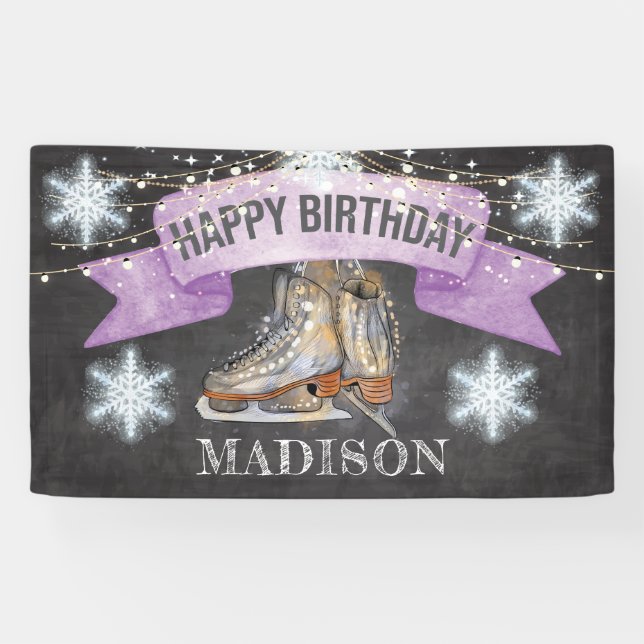 Ice Skating Girl Birthday Personalized Banner (Horizontal)