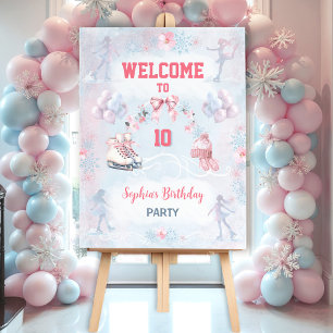 Ice Skating Girl Birthday Pink Blue Winter Welcome Foam Board