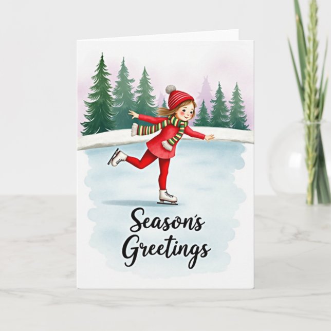 Ice Skating Girl Christmas Card (Front)