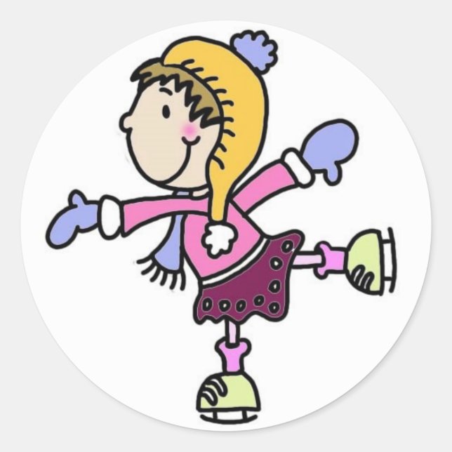 Ice Skating Girl Classic Round Sticker (Front)