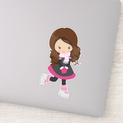 Ice Skating Girl Cute Girl Brown Hair Scarf Sticker