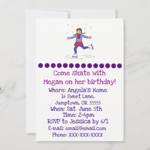 Ice Skating Girl Figure Skater Birthday Invitation