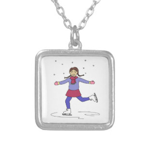 Ice Skating Girl Figure Skater Silver Plated Necklace