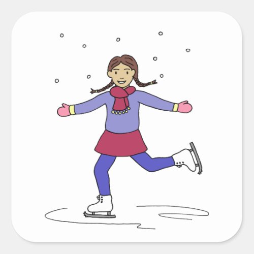 Ice Skating Girl Figure Skater Square Sticker