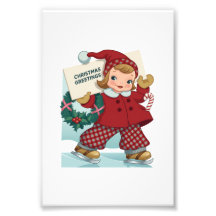 Ice Skating Girl Retro Christmas Greetings