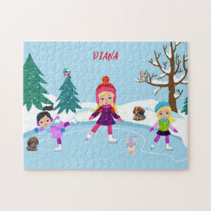 ICE SKATING GIRL'S & ANIMAL FRIENDS JIGSAW PUZZLE