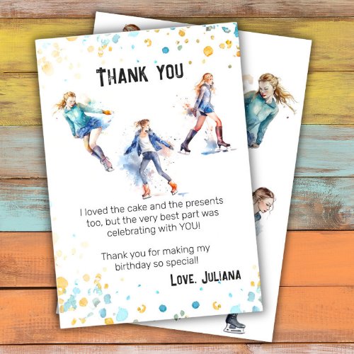 Ice_Skating Girls Winter Birthday Party Thank You Card