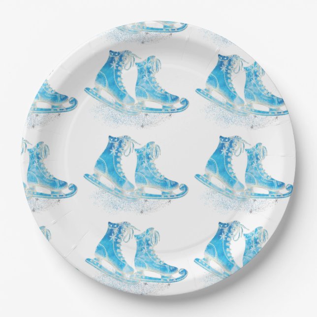 Ice Skating Glitter Birthday Paper Plates (Front)