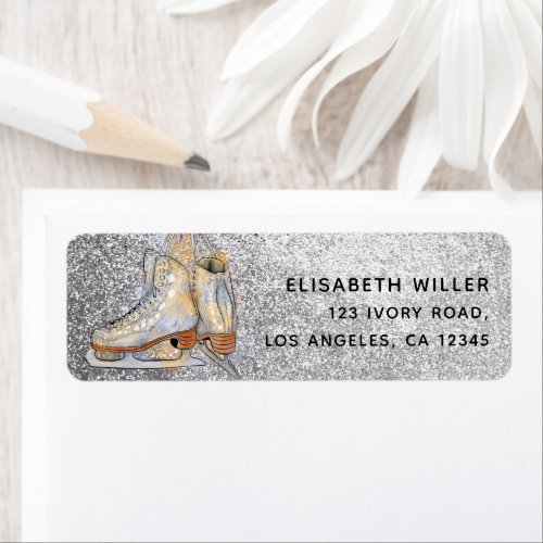 Ice Skating Glitter Birthday Return Address Label