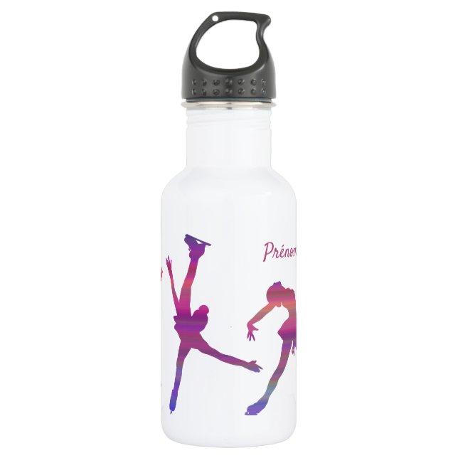 Ice Skating Gourde - Pink Rainbow Stainless Steel Water Bottle (Front)