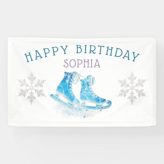 Ice Skating Happy Birthday Personalized Banner (Horizontal)