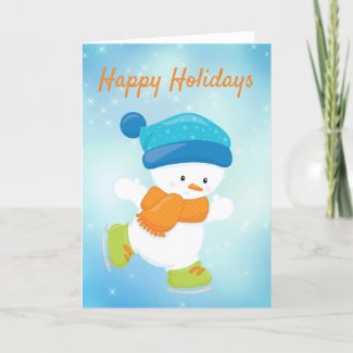 Ice skating holidays - Snowbaby blue and orange Holiday Card