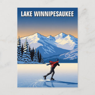 Ice Skating in Lake Winnipesaukee Travel Postcard