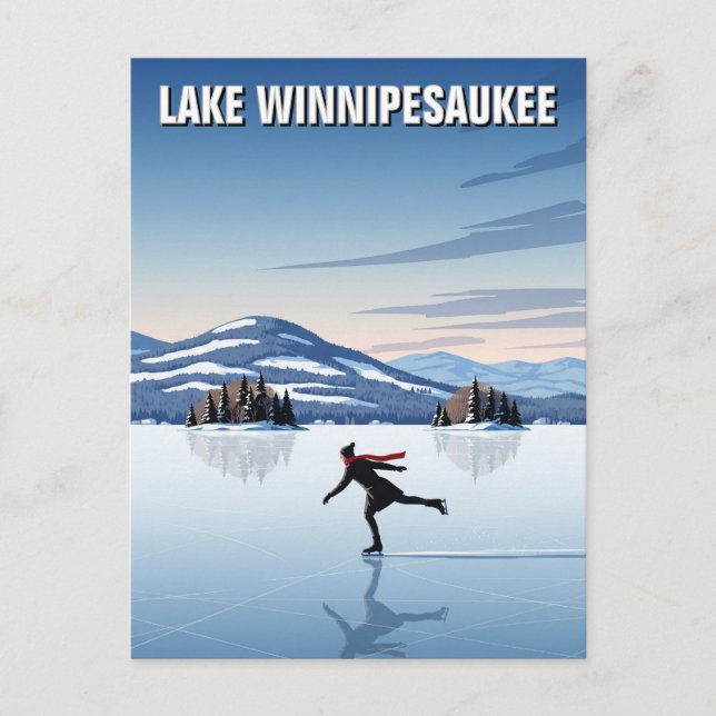 Ice Skating in Lake Winnipesaukee Travel Postcard (Front)