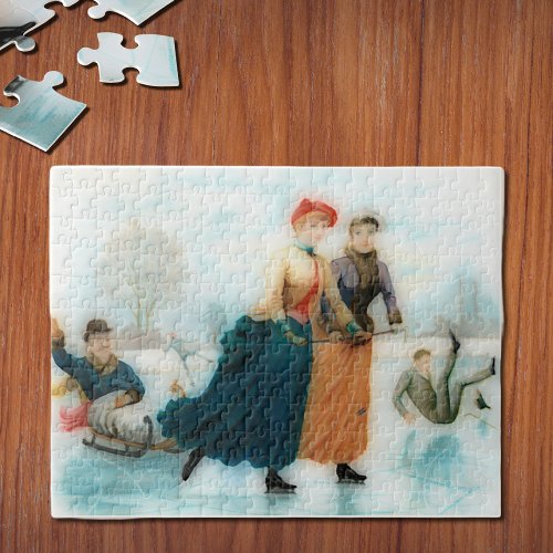 Ice skating in Norway _ funny vintage graphics  Jigsaw Puzzle