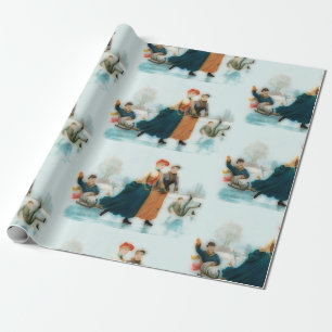 Ice skating in Norway - funny vintage graphics Wrapping Paper