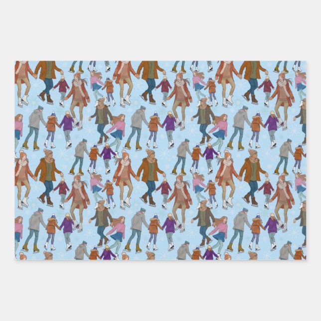 Ice Skating In The Park Wrapping Paper Sheets (Front)