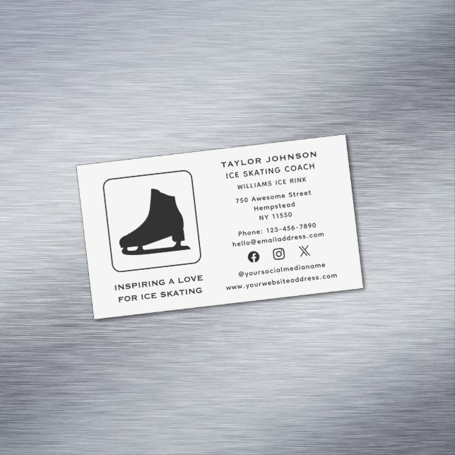Ice Skating Instructor Sports Coach Social Media Business Card Magnet (In Situ)