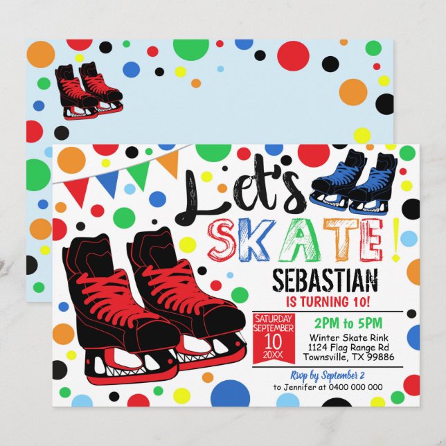 Ice Skating Invitation Ice Skating Party Boy Red (Front/Back)