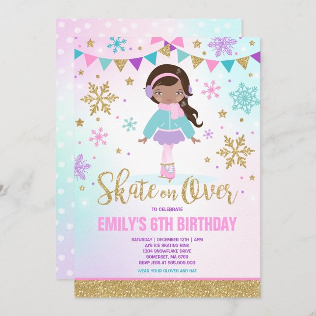 Ice skating Invitation Ice Skating Party Gold (Front/Back)