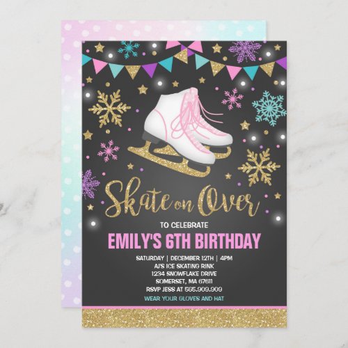 Ice skating Invitation Ice Skating Party Gold