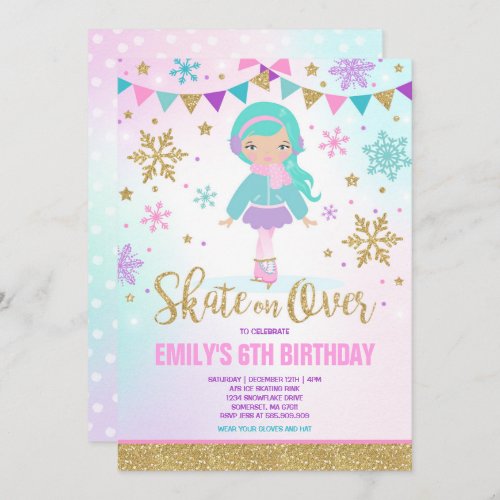 Ice skating Invitation Ice Skating Party Gold