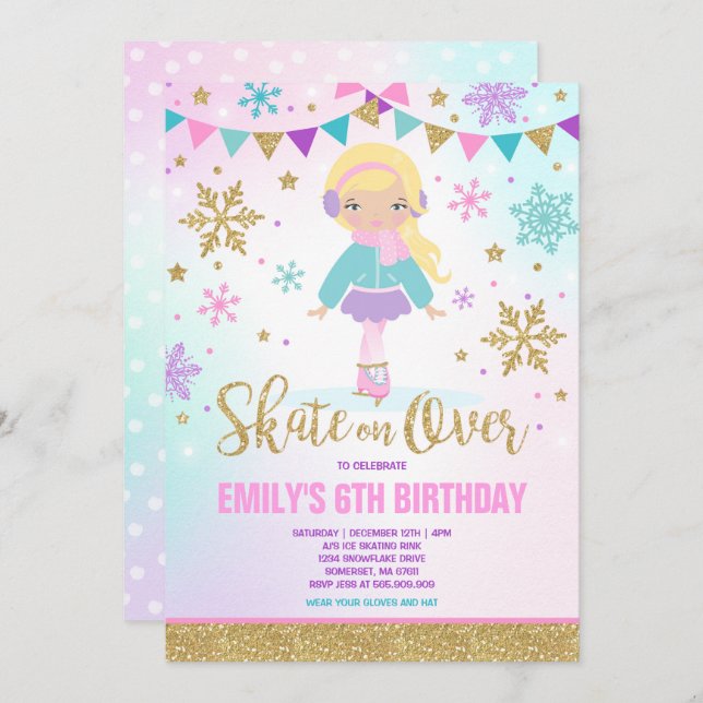 Ice skating Invitation Ice Skating Party Gold (Front/Back)