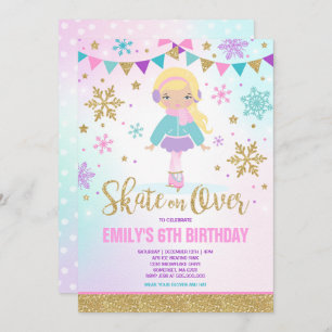 Ice skating Invitation Ice Skating Party Gold