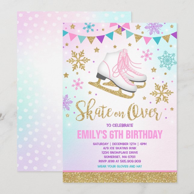 Ice skating Invitation Ice Skating Party Gold (Front/Back)