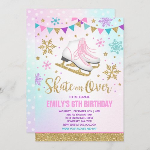 Ice skating Invitation Ice Skating Party Gold