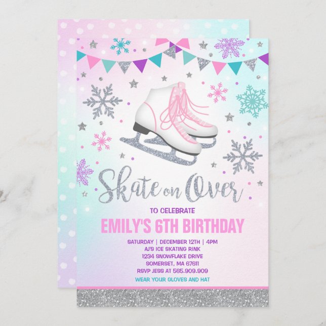 Ice skating Invitation Ice Skating Party Silver (Front/Back)