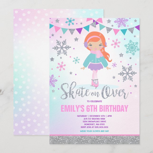 Ice skating Invitation Ice Skating Party Silver (Front/Back)