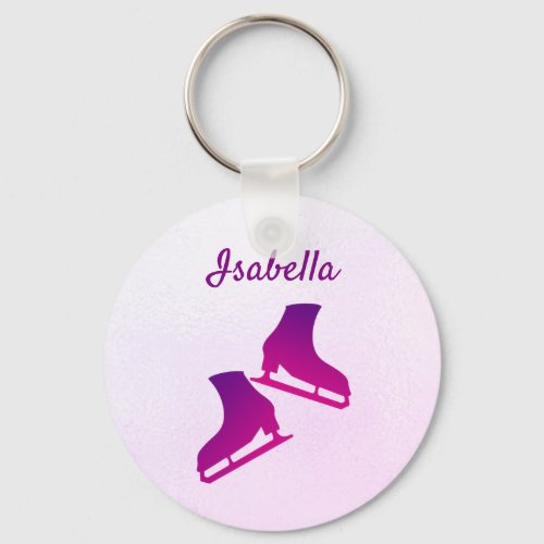 Ice skating keychain figure skates purple pink