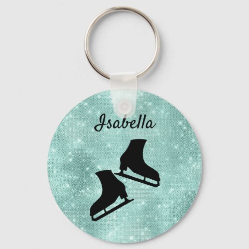 Ice skating keychain ice skates turquoise sparkle