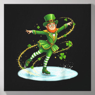 Ice Skating Leprechaun St Patricks Day Clover Canvas Photo Tile