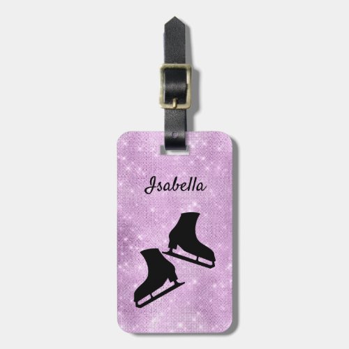 Ice skating luggage tag figure skates purple spark