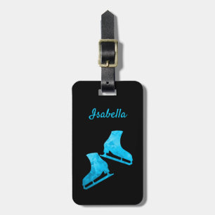 Ice skating luggage tag figure skates turquoise