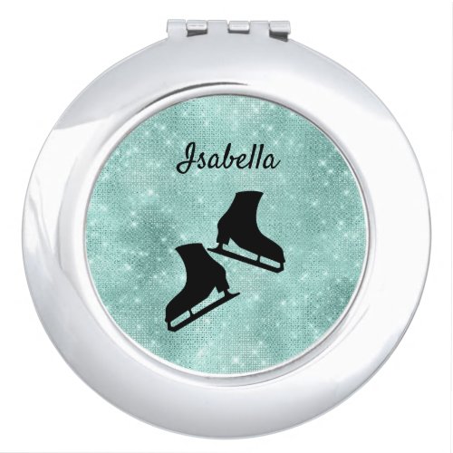 Ice skating mirror figure skates turquoise sparkle