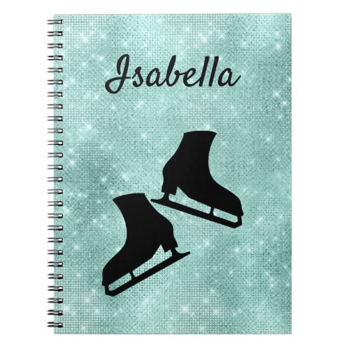 Ice skating notebook figure skate turquoise sparkl